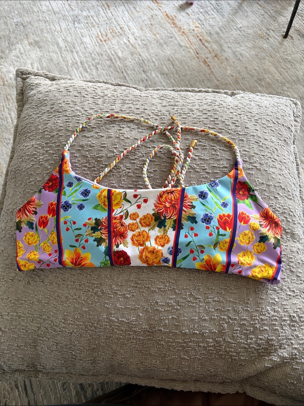 Floral Stripe Bikini Top - Multicolor